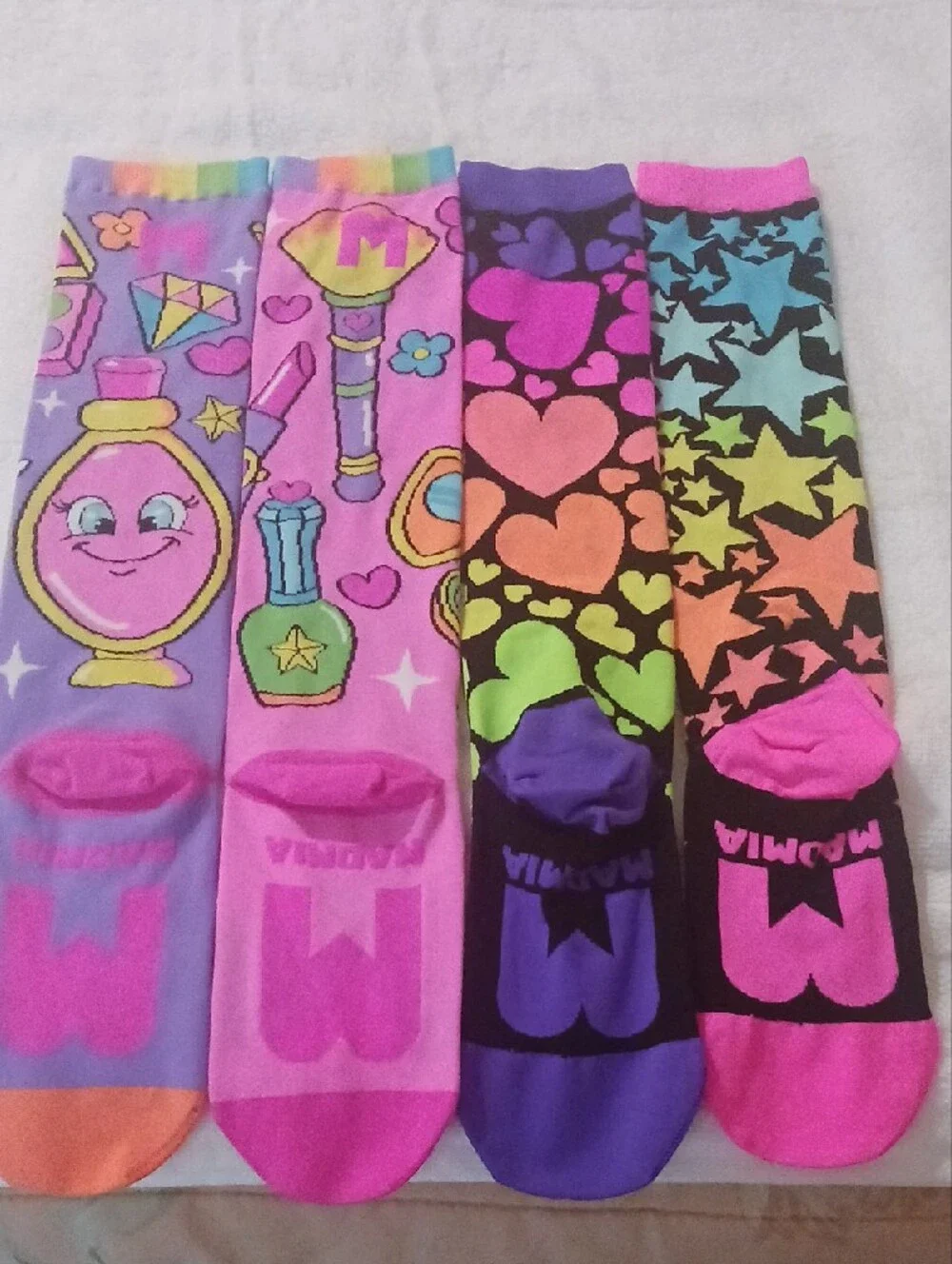 Girls' Colorful Printed Knee-High Socks - Hearts, Stars & Makeup Designs